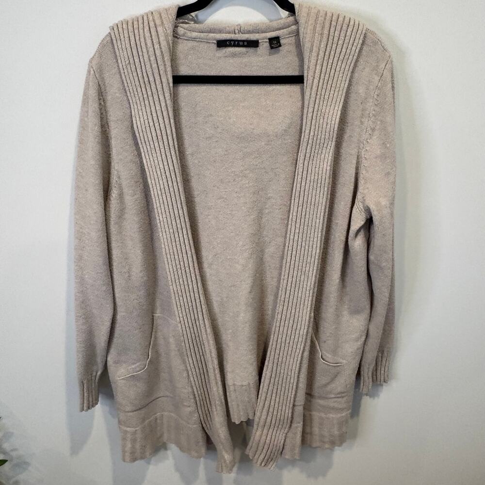 Cyrus 1X Beige Open Front Long Cardigan Sweater
